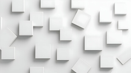 White Cubes In Random Arrangement With Soft Shadow On White Background