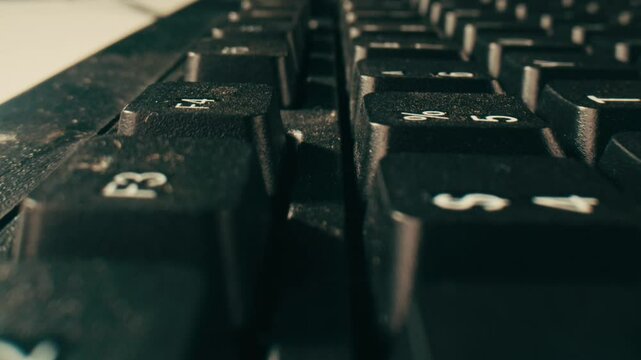Old vintage keyboard retro pc close-up , Old computer studio close-up, Desktop vintage retro wave display, late 90s PC.