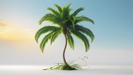 Obraz premium Tropical palm trees line the sun-kissed beach, a summer paradise