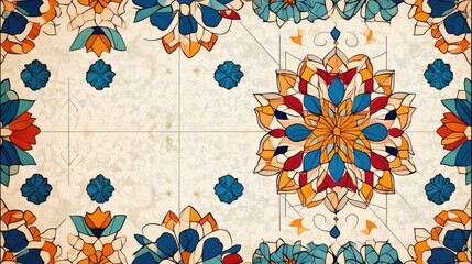 Colorful arabesque pattern, Flat design intricate arabesque pattern.