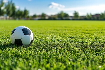 Fototapeta premium Soccer Ball on a Lush Green Field