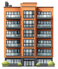 A detailed architectural illustration of a multi story residential building