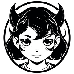 Minimalist Kawaii Demon Girl – Darkly Adorable Anime Line-Art Portrait