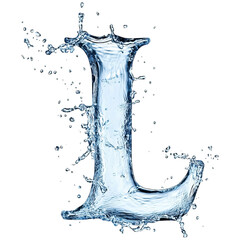 A stylized letter "L" formed from splashing water, showcasing dynamic movement and clarity.