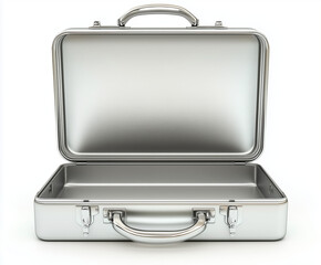 Opened 3D silver briefcase empty isolated on a white background