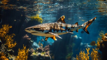 Obraz premium Zebra shark swimming underwater in aquarium