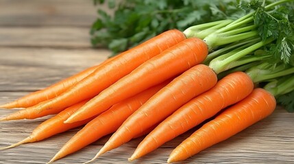 Fresh carrots lying on rustic wooden table