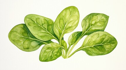 Fototapeta premium Detailed Watercolor Artwork of Leafy Spinach in Serene Style