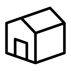 line icon simple house with a slanted roof representing a home or building.