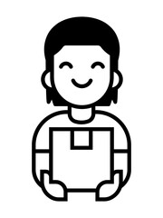 line icon a smiling longhair male delivery person holding a package.