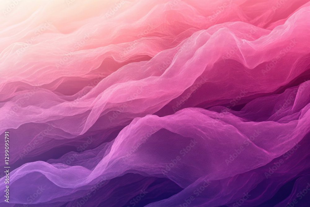 Poster Abstract image of flowing pink and purple fabric creating a dreamy, wave-like pattern.