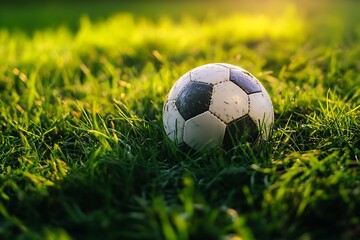 Fototapeta premium Soccer Ball on Lush Green Grass