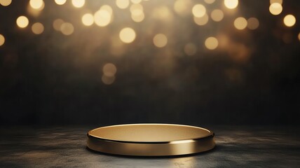 Elegant golden podium with blurred lights background.