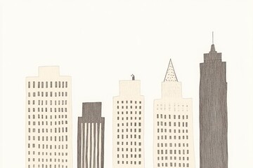 Fototapeta premium Monochromatic City Skyline Illustration Minimalist Black and Beige Building Structures
