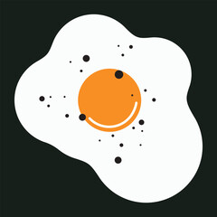 Cartoon illustration of a cute fried egg Isolated with Black Pepper on top, featuring a vibrant yellow yolk and clean design on a simple black background, Creative concept, Vector illustration