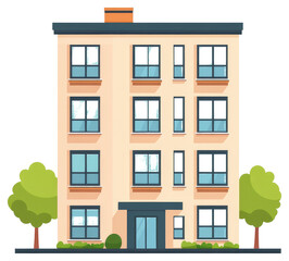 Naklejka premium A multi story apartment building featuring several windows and greenery