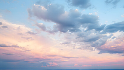 Clouds over the sea, Serene Sunset Sky With Pastel Hues And Dynamic Clouds