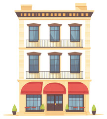 Obraz premium A stylized cartoon illustration of a multi story building facade
