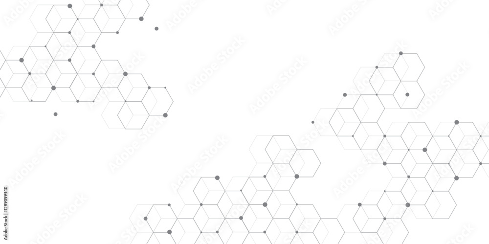 Poster Molecular structure abstract tech background. Geometric white background. Vector banner design with hexagons. Science network pattern, connecting lines and dots Medical background, Vector illustration