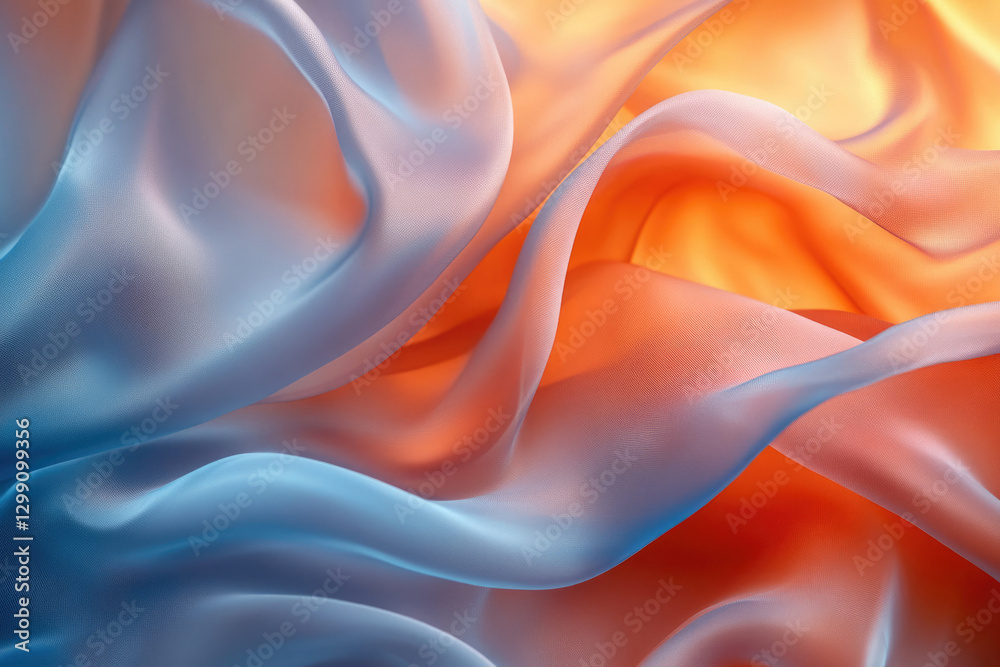 Poster abstract image of flowing fabric in shades of blue and orange, creating a soft, elegant, and dreamy 
