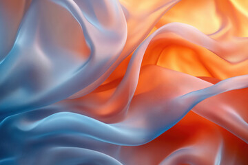 Obraz premium Abstract image of flowing fabric in shades of blue and orange, creating a soft, elegant, and dreamy aesthetic.