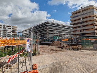 Rome, Italy - 27 February 2025, view of a building site in the construction of large social housing...