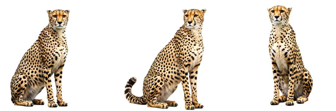 Cheetah in Multiple Poses on Transparent Background – Wildlife Photography
