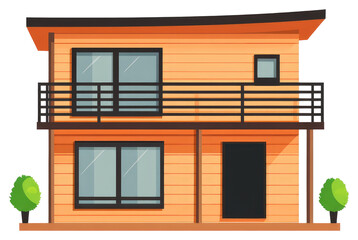 Illustration of a modern two story house with balcony and small trees