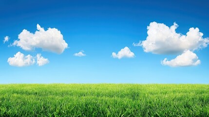 Obraz premium Serene Open Field Beneath Gentle Breeze and Bright Blue Sky