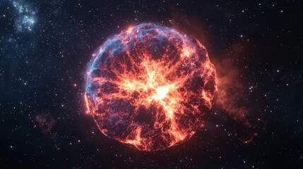 Epic supernova burst with shock waves of colorful gas and stardust filling deep space