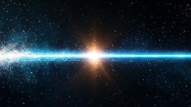 Abstract energy beam, radiating a powerful glow horizontally on a black background
