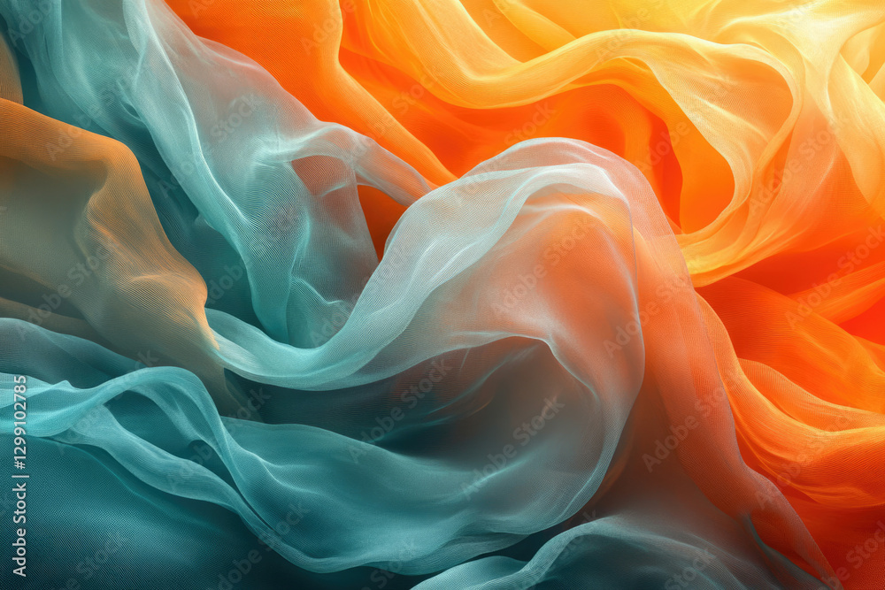 Poster Abstract image of flowing teal and orange fabric, creating a vibrant and dynamic composition.