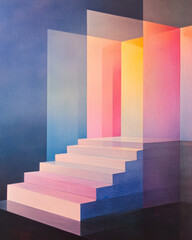 Dynamic perspective featuring stacked cubes converging into a vanishing point, luminous color