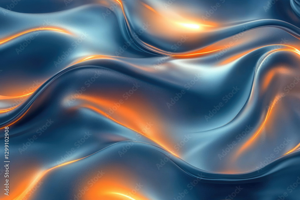 Aufkleber abstract image of flowing, metallic liquid with blue and orange hues creating a dynamic, wavy patter