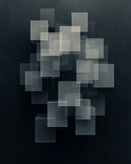Fototapeta premium Abstract layering of partially overlapping cubes in complementary tinted glass, moody background,