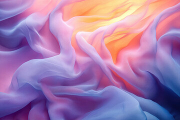 Obraz premium Soft, flowing pastel fabric in shades of purple, pink, and orange creating a dreamy, ethereal texture.