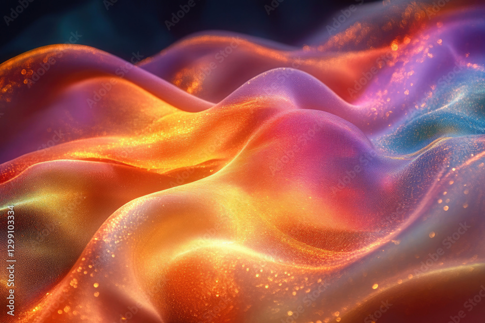 Aufkleber abstract image of flowing, iridescent fabric with warm colors and glittering texture.