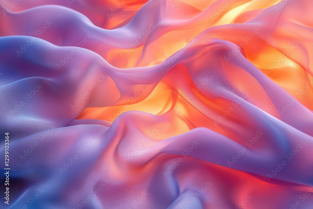 Poster Abstract image of flowing fabric in shades of purple and orange, creating a dreamy, ethereal effect.