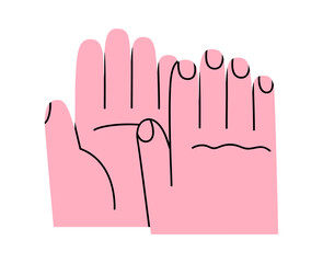 Hand drawn cute cartoon illustration high five human hands gesture. Flat vector clapping arms sign doodle. Support or cooperation sticker. Success congratulation icon. Greeting interaction. Isolated.