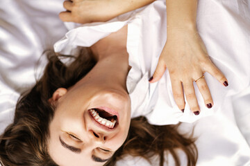 Beautiful woman laughing cheerfully