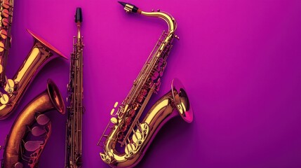 Jazz Saxophones on Purple Background