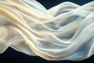 Obraz premium Flowing, translucent, off-white fabric drapes elegantly, showcasing its soft texture and subtle sheen.