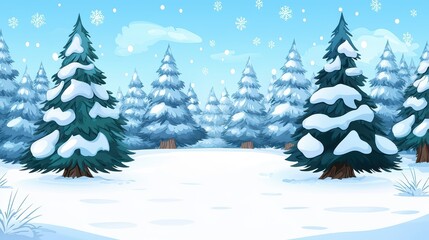 Obraz premium Snow Covered Trees in Winter Woods Landscape with Clear Blue Sky