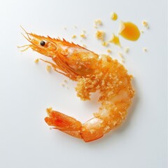 Crispy fried shrimp with breadcrumbs on white background