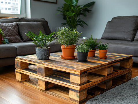 Muebles modernos y funcionales creados con palets de transporte reciclados, combinando dise&ntilde;o r&uacute;stico, sostenibilidad y estilo industrial en una propuesta ecol&oacute;gica y creativa