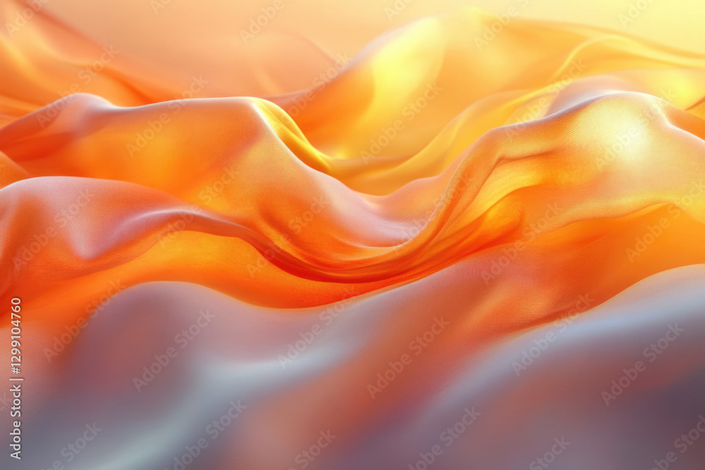 Poster abstract image of flowing orange fabric, illuminated by warm light, creating a dreamy, ethereal effe