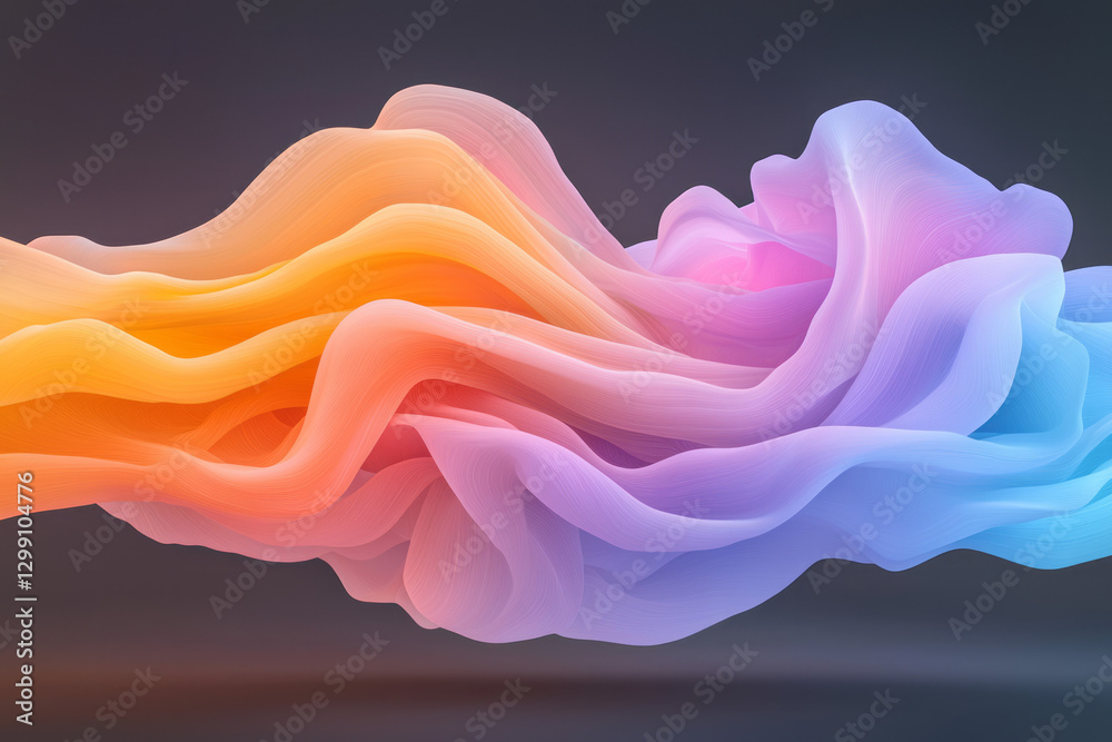 Aufkleber Futuristic display of translucent color filaments drifting in a dark minimal backdrop, moody