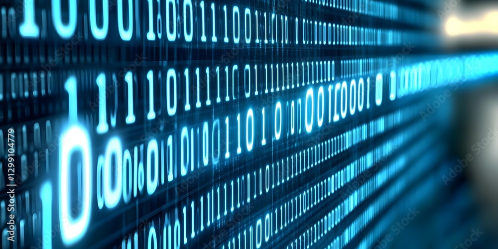 Poster digital binary code action futuristic technology environment deep blue glow abstract for innovative 