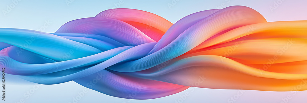 Poster bold editorial style with overlapping neon ribbons in swirling arcs, dynamic shadows, crisp