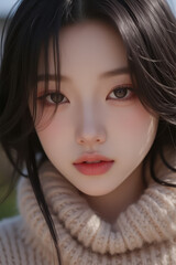 Fototapeta premium Asian Beautiful Female taking a Selfie Photo - Profile Picture - Young Woman outside on Sunny Day in the City - Eastern Lady in Fashionable Clothing - Modelling for Camera Social Media